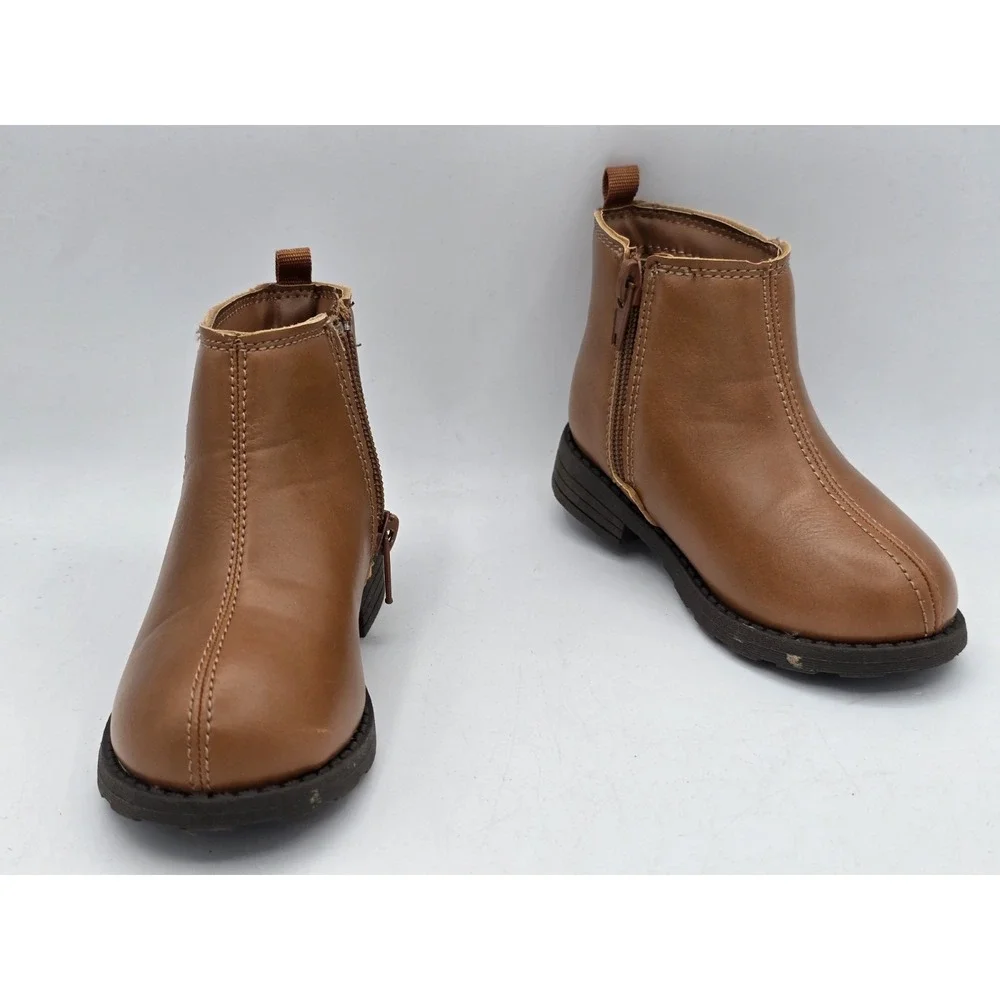 Carter's Toddler Girl Size 7 Lena Ankle Boots Tan Side Zip Up‎ Heart Buckle